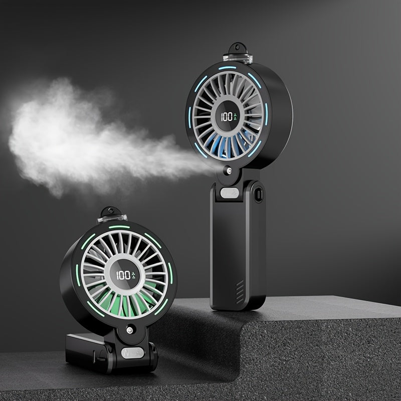 Rechargeable Portable Fan, Handheld Foldable USB Mist Fan with Removable Water Tank & Color Night Light, 3600mAh Battery, 1-100 Speed Adjustable, Strong Wind, 3-in-1 Handheld/Desktop/Hanging Use