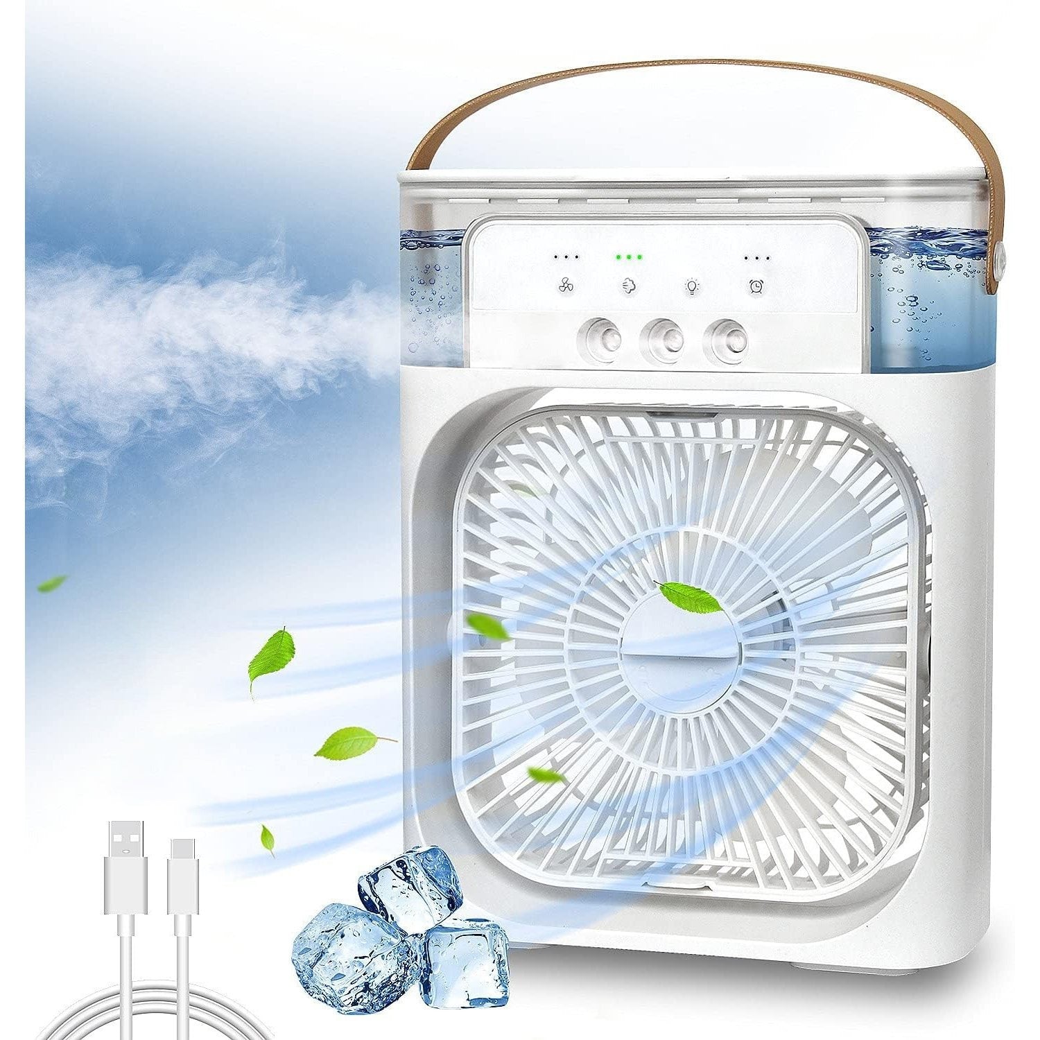 Portable Air Cooler Fan, 3-in-1 Evaporative Air Cooler with 3 Wind Speeds, Large Water Tank, Colorful Night Light and Timer, Perfect for Bedroom, Home and Office
