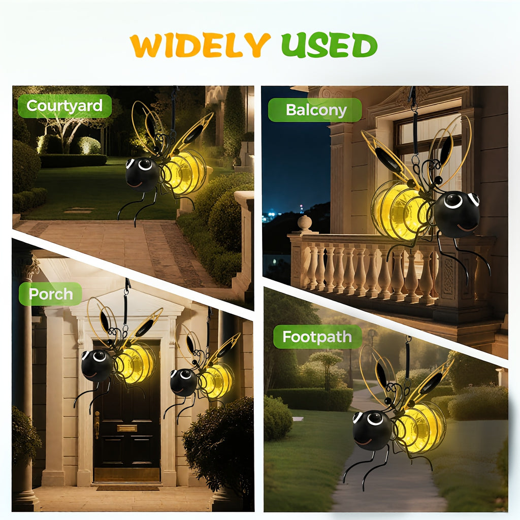 Outdoor Bee Lighting Decoration - Solar Hanging Bee Decoration with Flexible Spring Outdoor Hanging Solar Light, for Garden Decoration, Courtyard, Yard, Porch & Birthday Gift (Yellow)