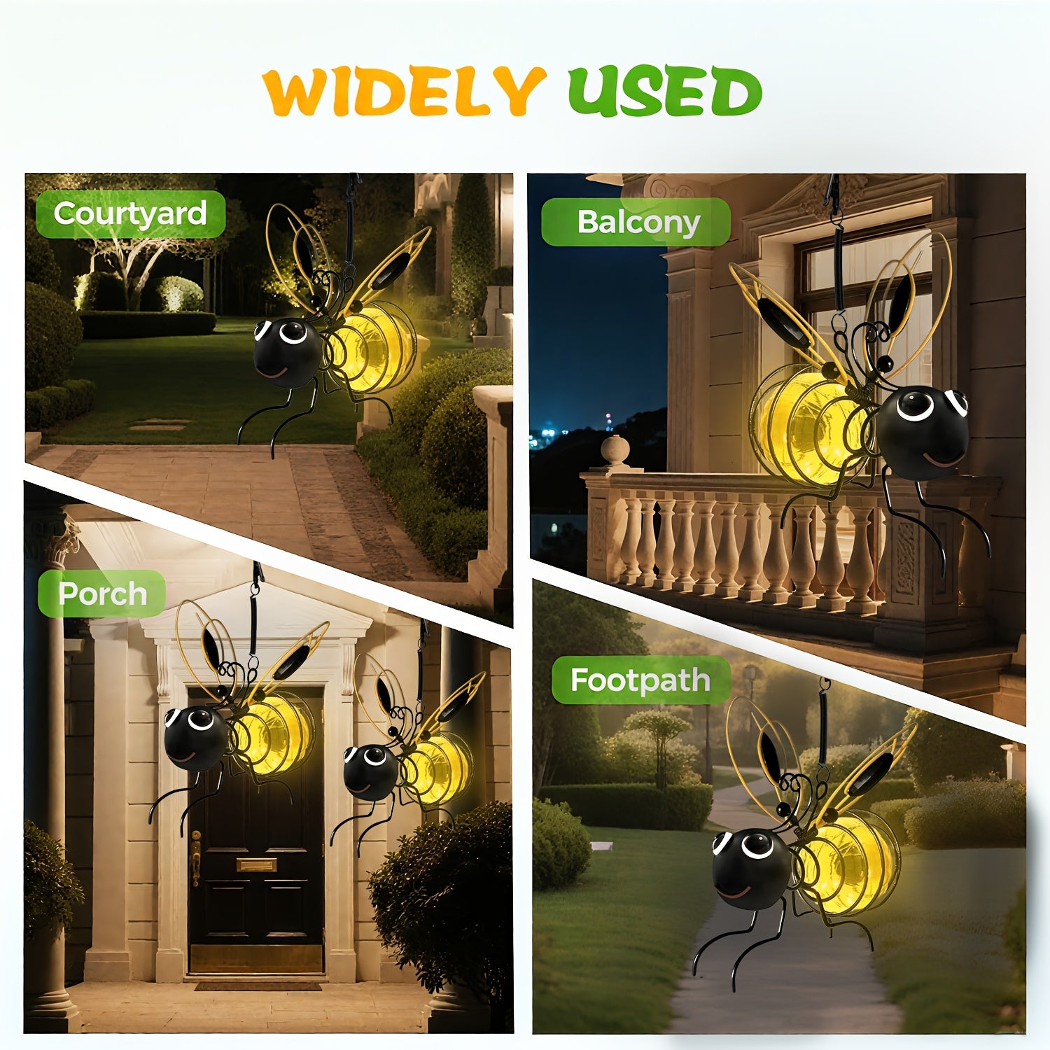 Outdoor Bee Lighting Decoration - Solar Hanging Bee Decoration with Flexible Spring Outdoor Hanging Solar Light, for Garden Decoration, Courtyard, Yard, Porch & Birthday Gift (Yellow)