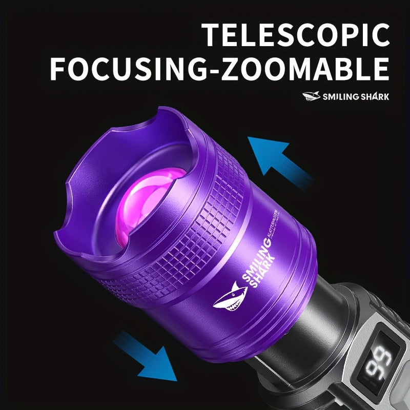 New Rechargeable UV Flashlight XPE LED Zoom Torch White Purple Dual Light 5 Modes Scorpion Fluorescent Detection Light High Power Flashlight for Night Lighting