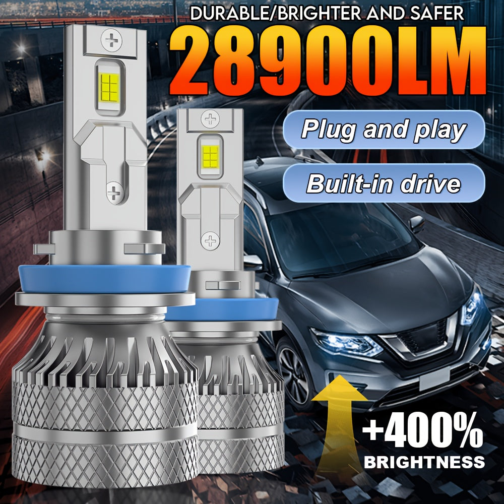 2-Pack LED Headlight Bulb Combo 9005+9006, 12V/24V 5000K Double-Sided Super Bright COB Chips, No Battery Included, Car Lighting, Transparent Beam Light, High Performance Bulbs