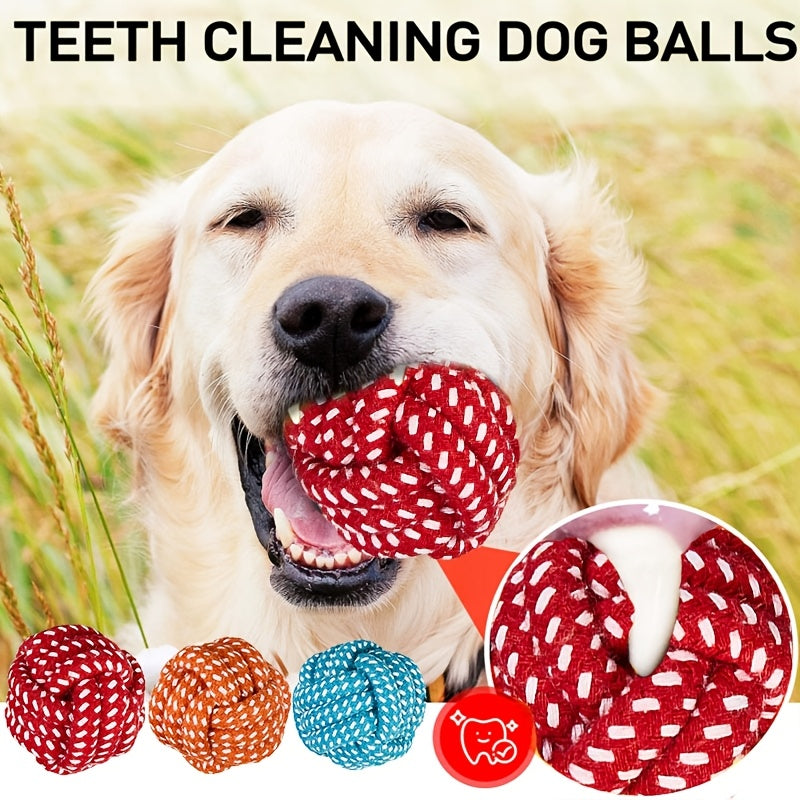 一件狗咀嚼绳结和球玩具 - 牙齿和牙齿护理，适合金毛犬、普德犬、波美拉尼犬和中小型犬 - 耐用耐嚼训练和玩耍玩具，颜色多样
