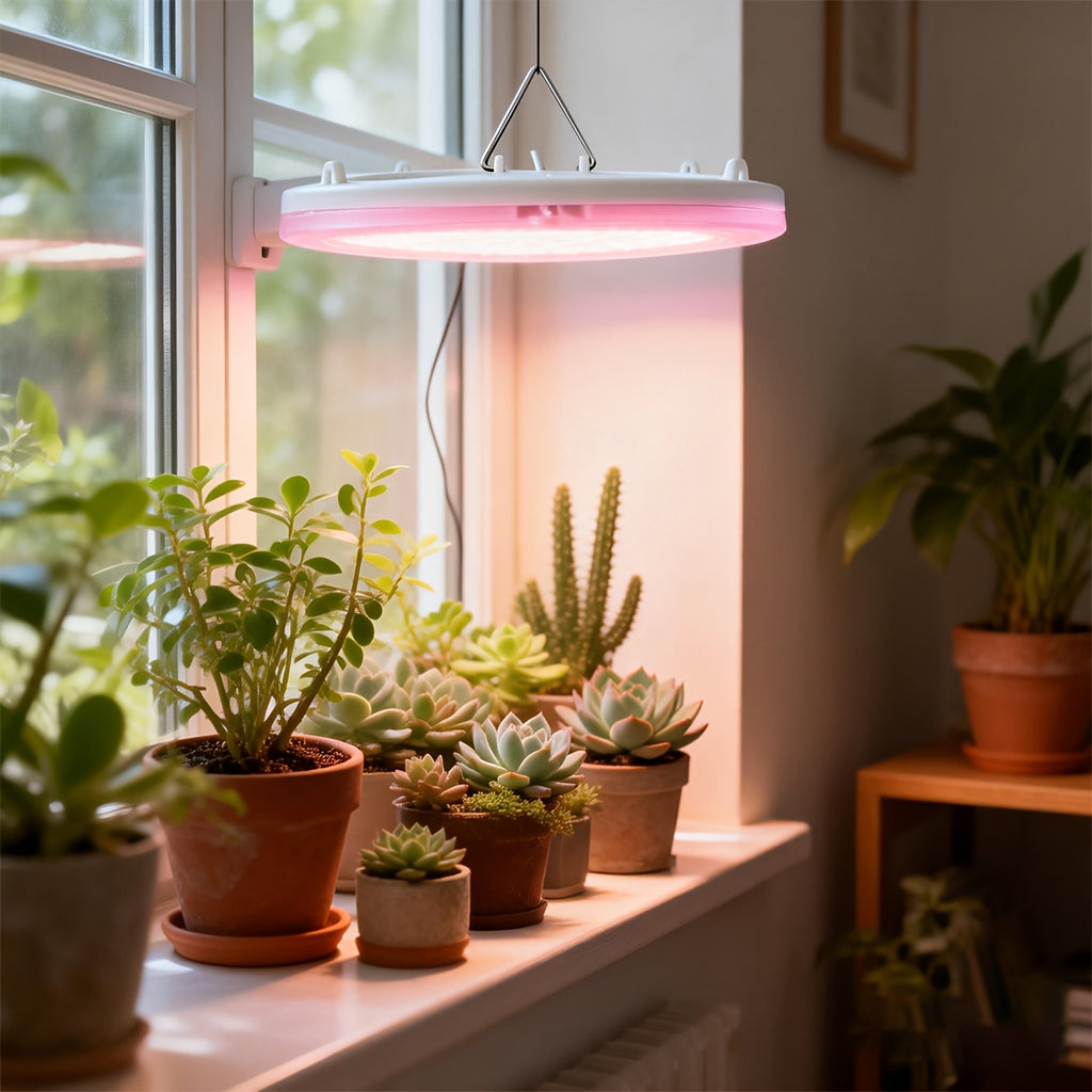 120 LED Full Spectrum Plant Grow Light, 2/4/8H Timer, 4 Dimmable Brightness Levels, 7.08 Inch Large Disc Plant Light with Hanging Chain, USB 5V Powered, Ideal for Promoting Growth of Small & Medium Indoor Plants