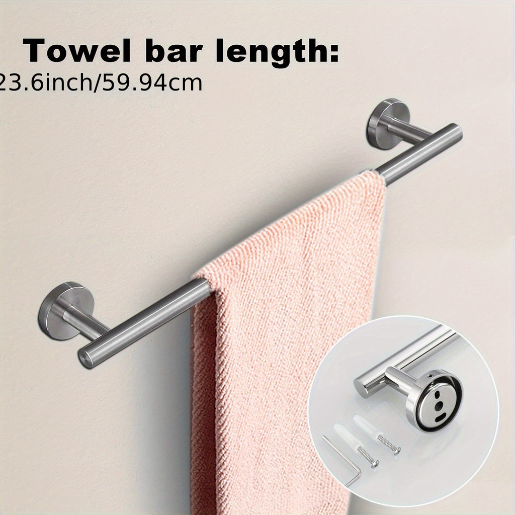 8-Piece 23.6" Bathroom Towel Rack Set - Includes 2 Towel Bars, 2 Towel Hooks, 2 Towel Rings, 2 Tissue Holders - Brushed Silver Bathroom Accessory Set