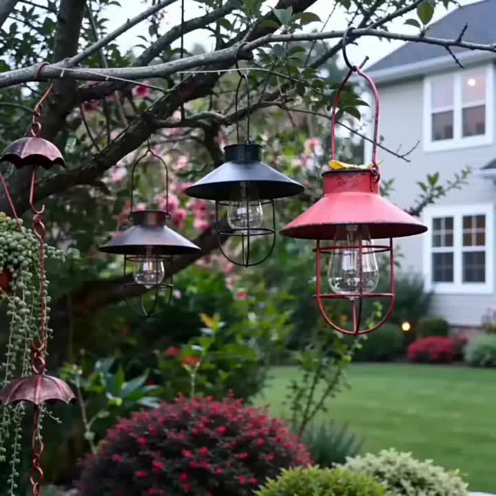 Solar Wrought Iron Courtyard Pendant Light Garden Landscape Lamp Courtyard Garden Balcony Decorative Chandelier Solar Courtyard Decorative Art