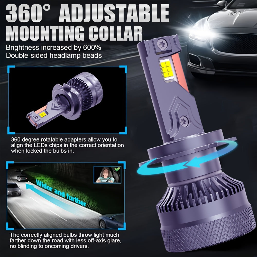 2PCS LED Car Lights - H7/H4/H1/H11, 9005/9006/9012 - 40000LM, 6500K Cool White Light, High/Low Beam, Plug-and-Play, for Enhanced Visibility and Safety, No Battery Needed, 5-Minute Installation