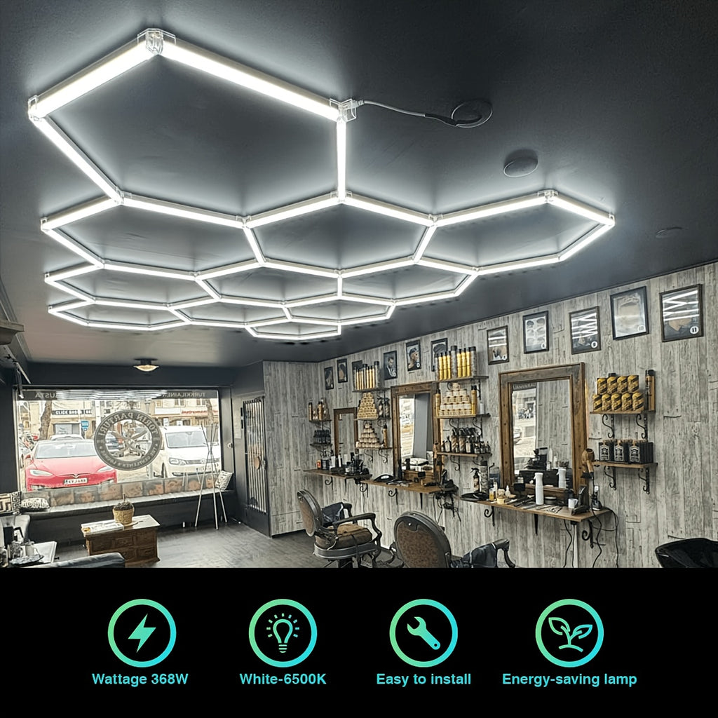 LED hexagonal garage light, home ceiling light, shop lighting honeycomb light, ultra-bright easy installation ceiling LED tube AC85-265V, suitable for living room, garage, gym, dance hall, laundry room, studio, shopping mall