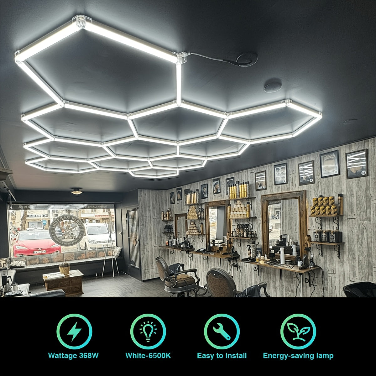 LED hexagonal garage light, home ceiling light, shop lighting honeycomb light, ultra-bright easy installation ceiling LED tube AC85-265V, suitable for living room, garage, gym, dance hall, laundry room, studio, shopping mall