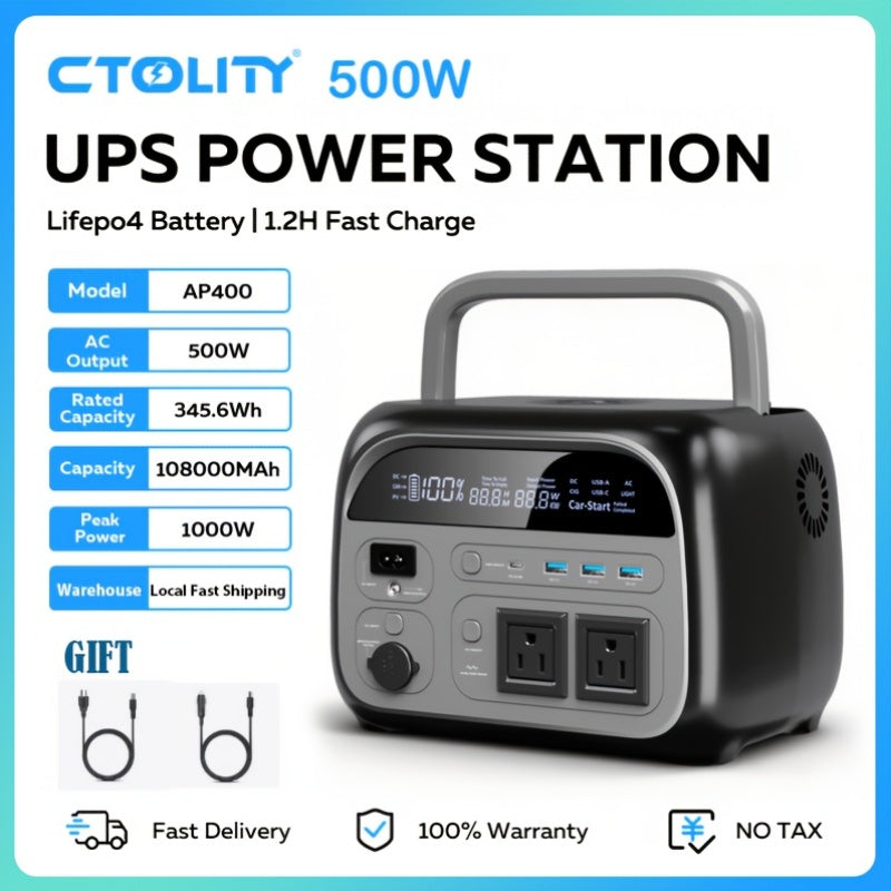 Ctolity 110W 太陽能板 (單體販售), 2400W/ 1800W/ 500W (峰值 4800W/ 3600W/1000W) 可攜式電源站, 2048Wh/ 1024Wh/ 345Wh LifePO4 電池, 400W/ 200W/ 100W 太陽能板可用於直接充電手機、筆記型電腦, UPS 功能