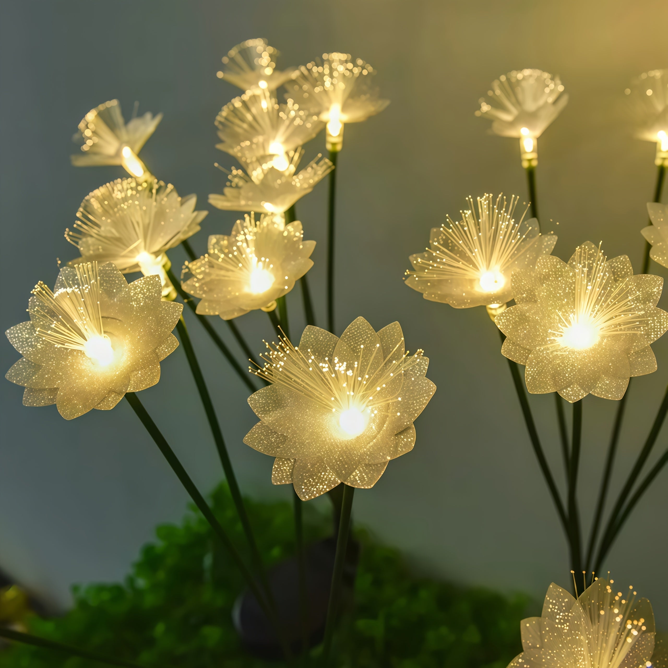 6-Head Fiber Optic Flower Solar Ground Insert Light Warm Light, Courtyard Lawn Landscape Decorative Light, Perfect for Outdoor Gardening Lighting, B&B Garden Festival Atmosphere Decoration