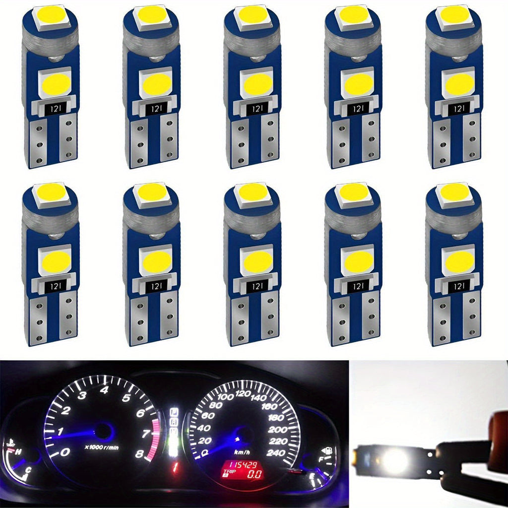 10-Pack T5 37 74 2721 PC74 PC37 LED Bulbs, 3030 Chip Super Bright 12 Volt Interior Dome Map Dashboard Indicator Gauge Panel Instrument Cluster Light, Non-Battery Type