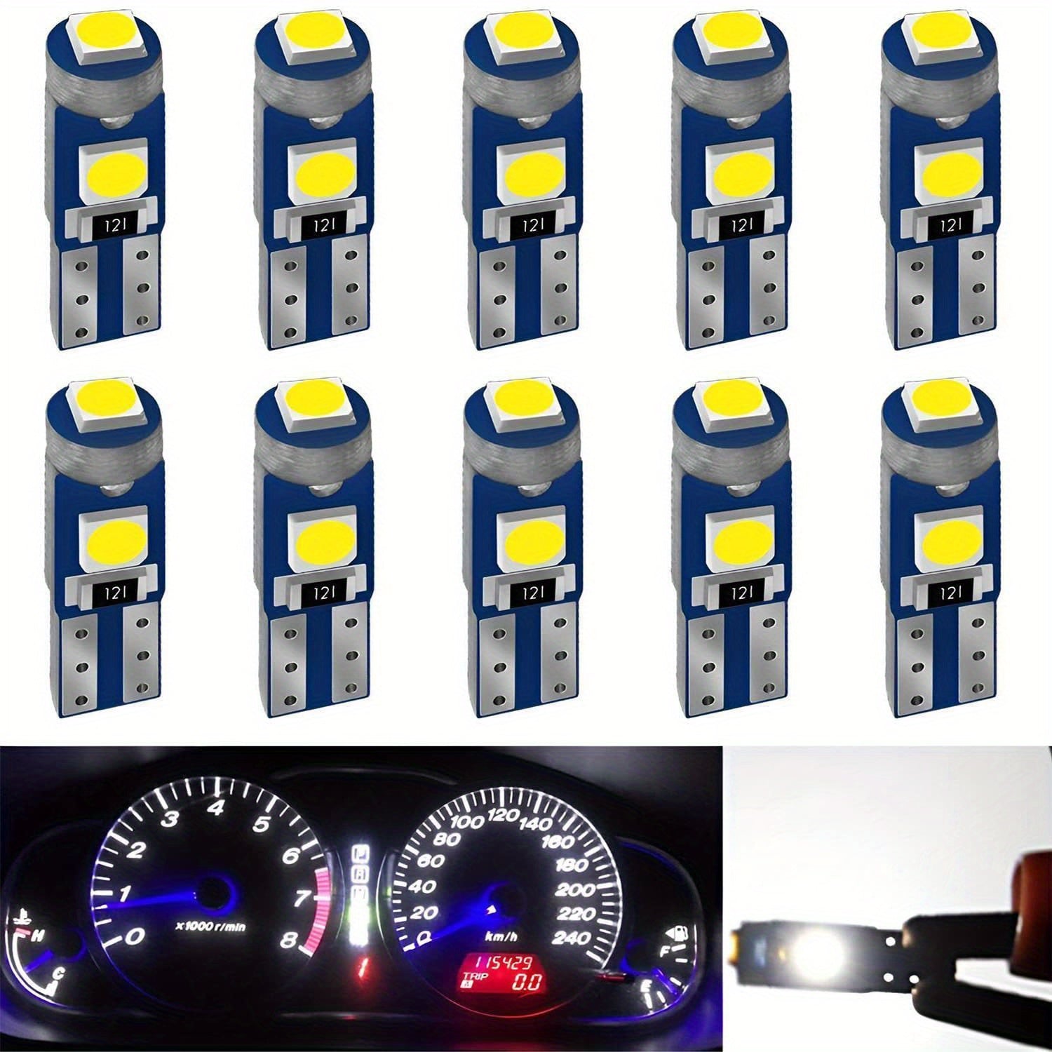 10-Pack T5 37 74 2721 PC74 PC37 LED Bulbs, 3030 Chip Super Bright 12 Volt Interior Dome Map Dashboard Indicator Gauge Panel Instrument Cluster Light, Non-Battery Type