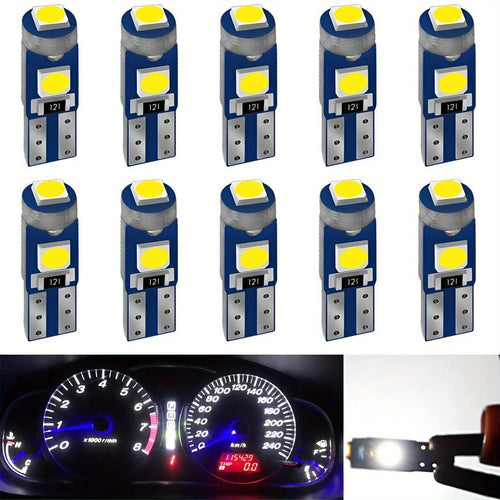 10-Pack T5 37 74 2721 PC74 PC37 LED Bulbs, 3030 Chip Super Bright 12 Volt Interior Dome Map Dashboard Indicator Gauge Panel Instrument Cluster Light, Non-Battery Type