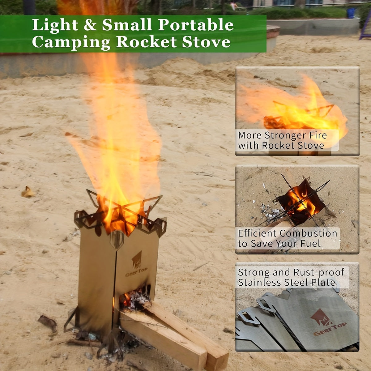 Outdoor Rocket Stove - Not Charged, Stainless Steel, Geertop, No Magnesium Rod/Flint