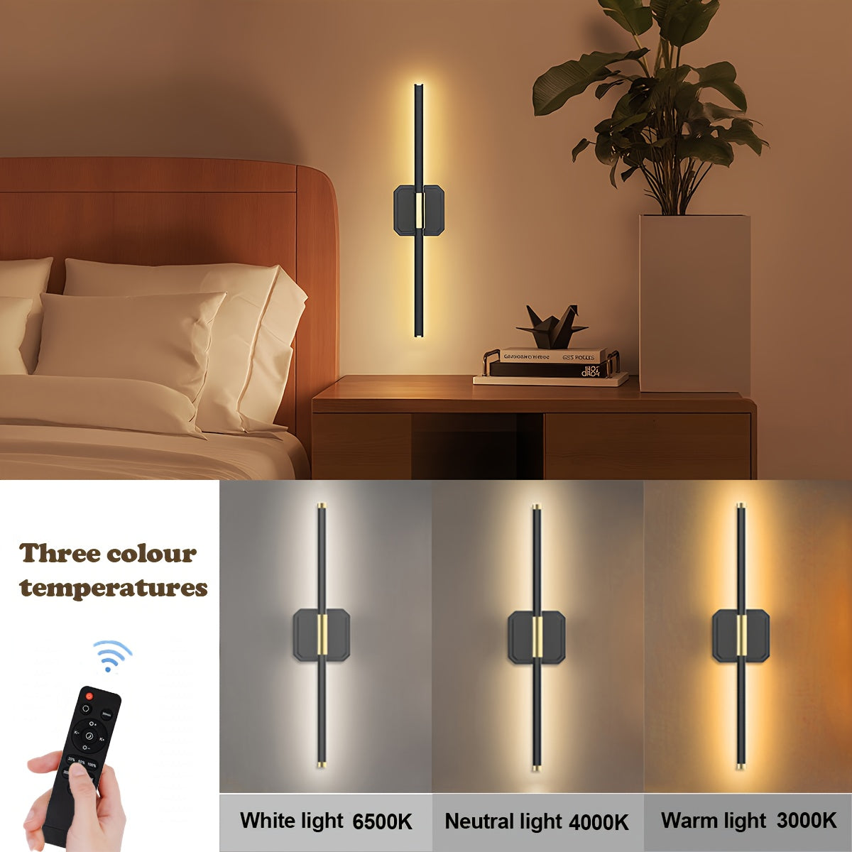 2 Sets Rechargeable Wall Light, Wireless Dimmable Wall Lamp with Remote Control, 360° Rotatable, Timer Function, 3000K - 6500K Adjustable LED, 28.3-Inch 10000mAh Wall Light, Suitable for Bedroom, Hallway, Living Room, Holiday Gift
