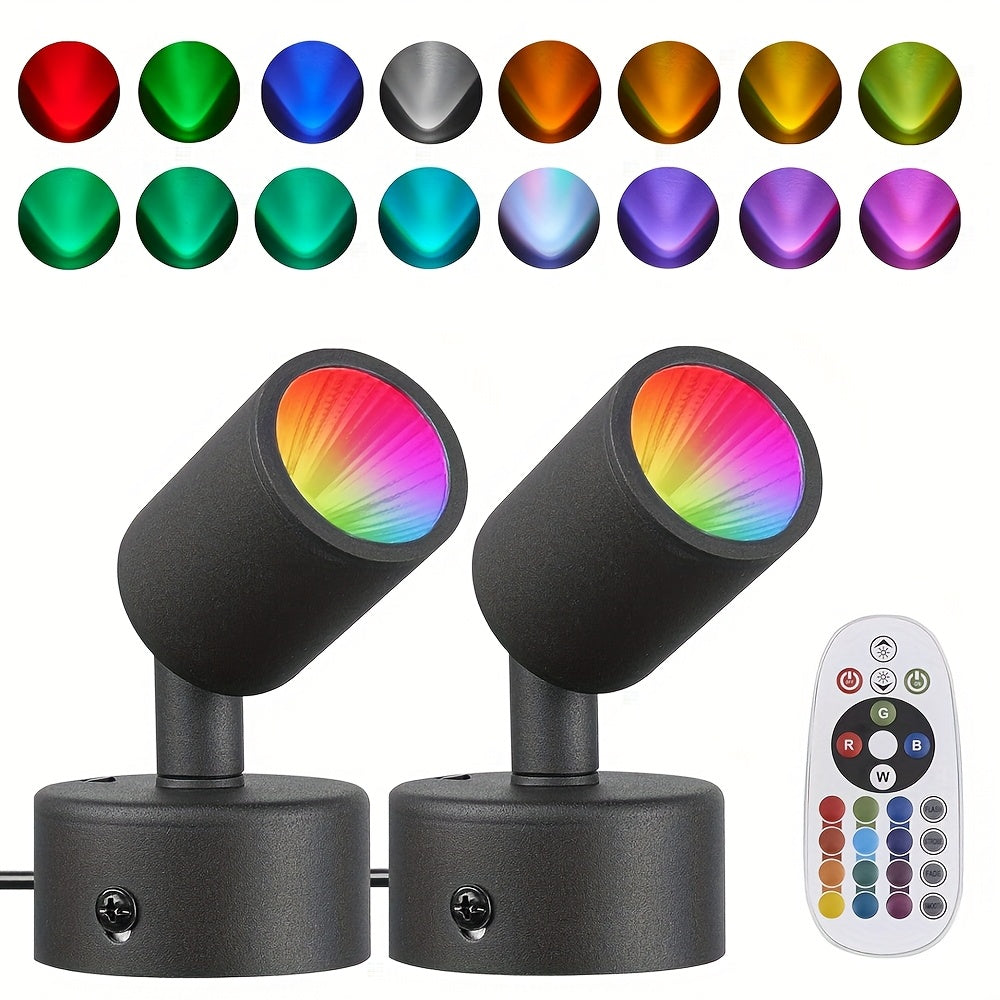 10W LED spotlight indoor RGB color-changing uplight/downlight with remote control, Christmas spotlight plant decoration light with switch, Halloween party decoration, 6.3ft USB cable