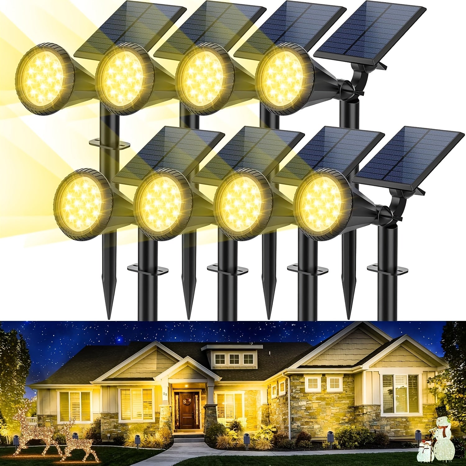 8-Piece Outdoor Solar Spotlight - Waterproof IP65, 4 Modes, Automatic On/Off, 180° Adjustable Solar Landscape Lighting, Suitable for Courtyard, Garden, Pathway, Walls and Trees, Outdoor Lighting | Residential Lighting