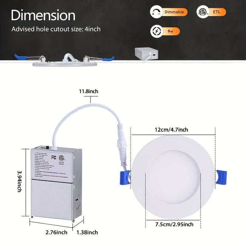 CyvSun 2/6/8-pack recessed downlight LED 4-inch ultra-thin downlight with night light, dimmable & 5 color temperatures selectable Lumiere ceiling light panel light 9 watt 750 lumens ETL certified suitable for living room, kitchen, hallway and bedroom