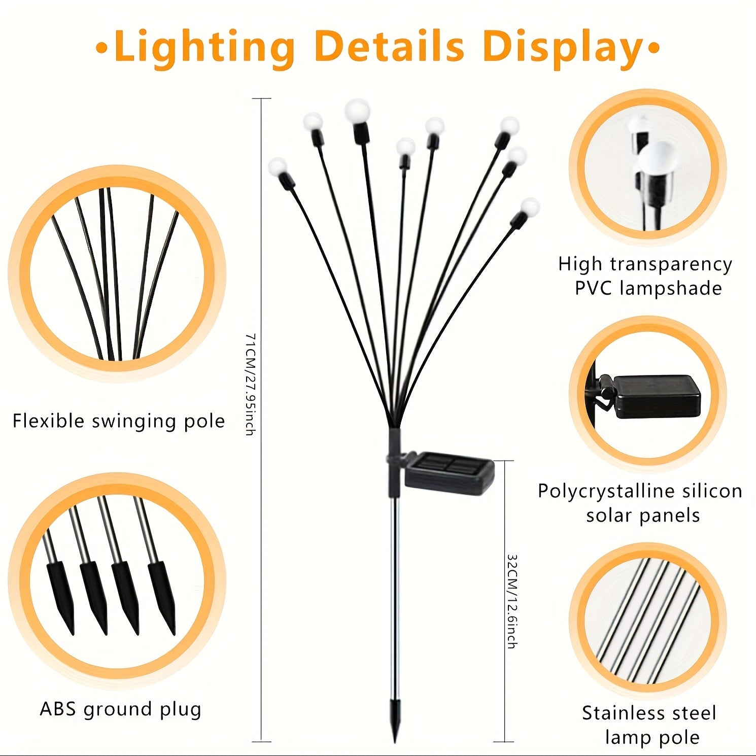 4 Pack Solar Garden Light, 32 LED Beads, Firefly Ground Light, IP44 Outdoor Decorative LED Light, Garden Decorative Globe Light, Festival Party Christmas Independence Day Dancing Lighting, Add Bright Decoration to Your Garden