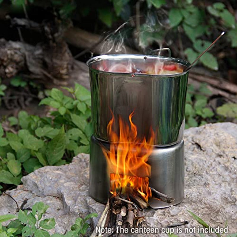Military Canteen Cup Holder, Stainless Steel Wood Stove for Outdoor Camping, Hiking, Picnic, BBQ Stove Stand