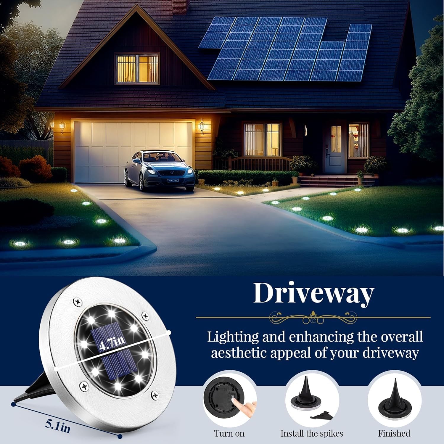 18/10/6-Pack Solar Ground Light, Outdoor Waterproof Solar Light, 8-LED Solar Landscape Light, Suitable for Garden, Courtyard, Patio, Path, Driveway, Walkway (Cool White Light)