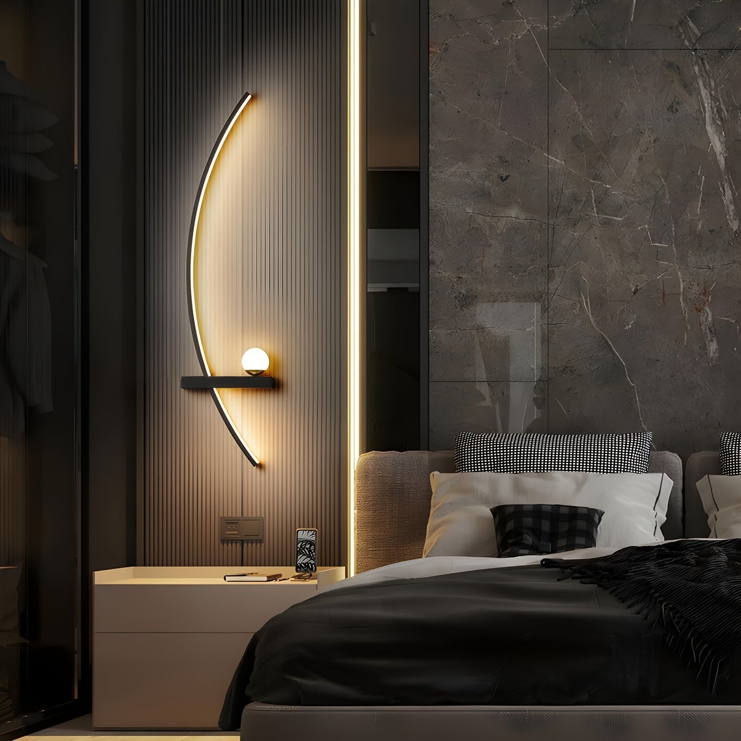 LED Metal Wall Light Bedside Indoor Decorative Curved Wall Sconce - 3 Color Temperatures, Modern Minimalist Linear Wall Light, Suitable for Bedroom, Hallway, Bedside, Living Room.