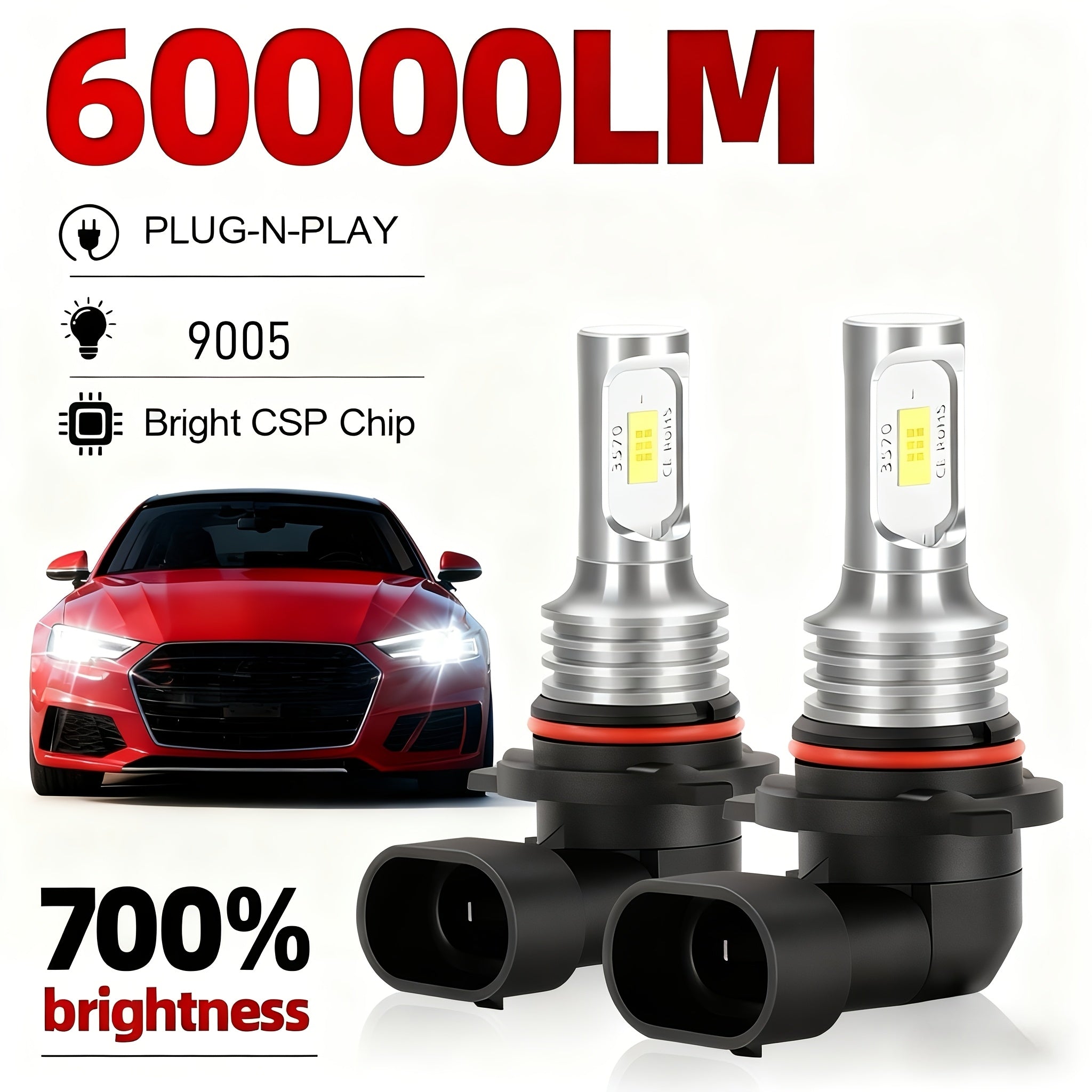 2个装 H7 LED 大灯灯泡 Hi/Lo 照明模式