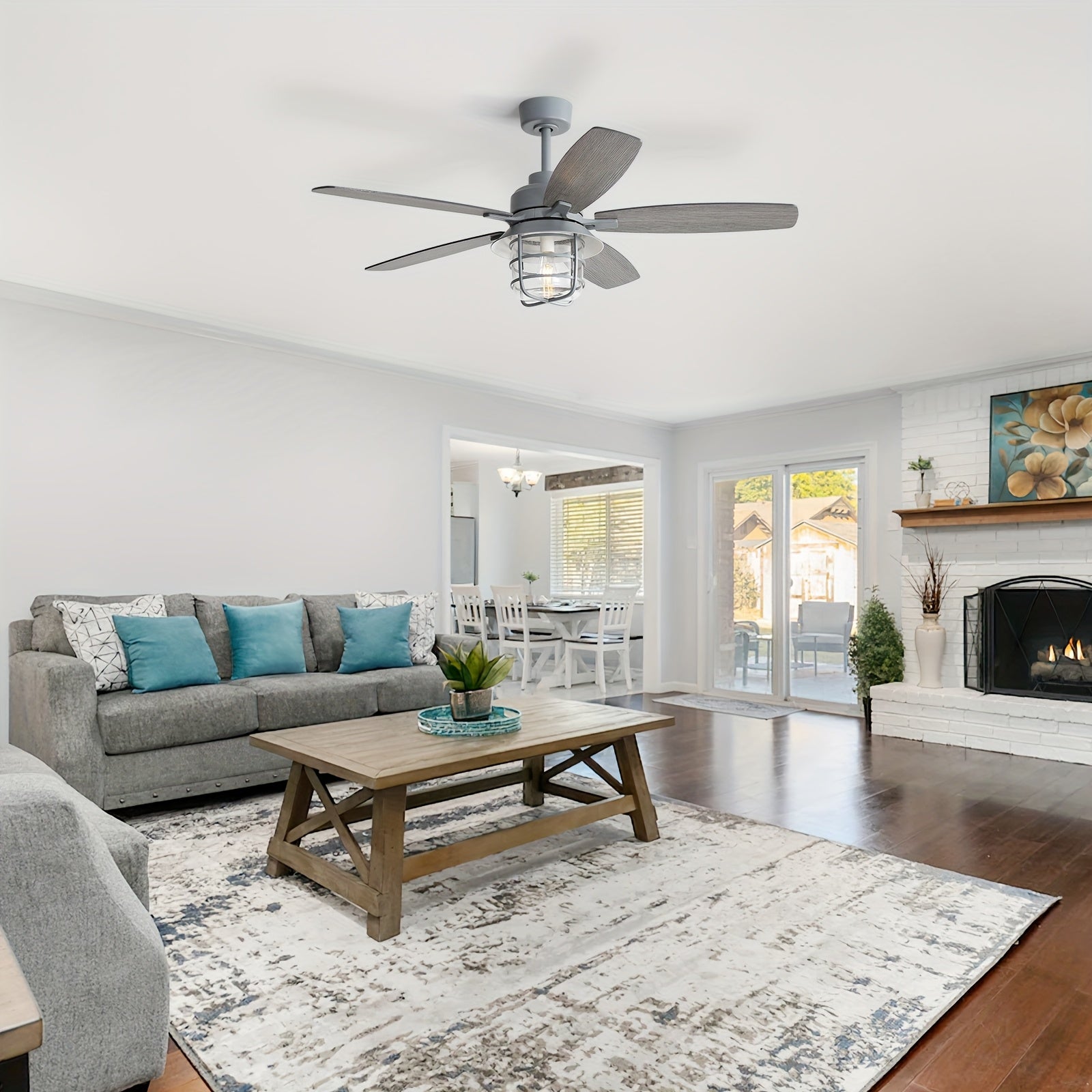 Sofucor 52" Ceiling Fan with Light, 5 Blades, Glass Lampshade, Remote Control, E26 Bulb Included, Quiet Operation, Dimmable, Large DC Motor Ceiling Fan