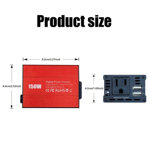 150W 车载逆变器 12V DC 转 110V AC 车载插头适配器转换器，带 3.1A 双 USB AC 车载充电器，适用于笔记本电脑，不含电池