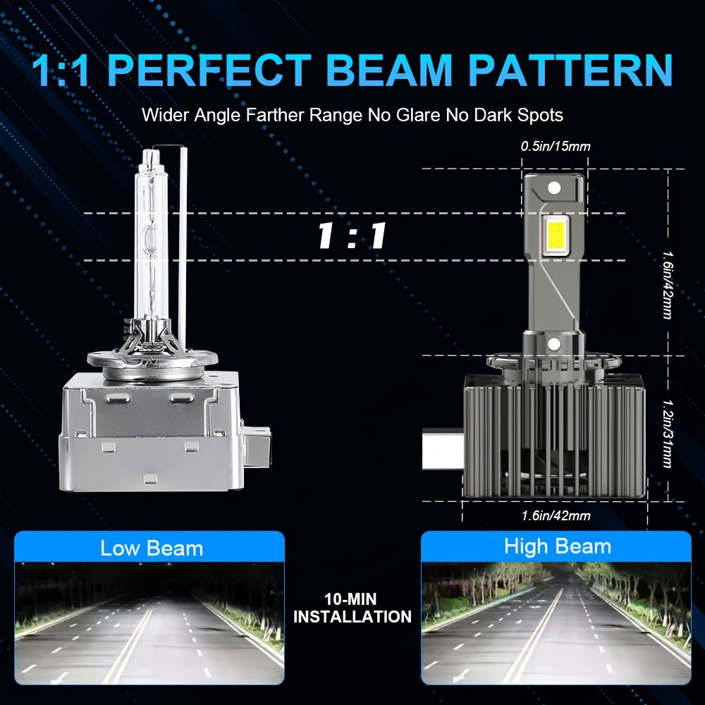 2 Pcs D1S D2S D3S LED Headlight Bulbs, Canbus Ready D1R D2R D3R Car Bulbs LED 6500K CSP Chip 120W Plug-and-Play