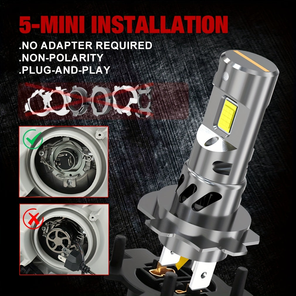 S&D 2-Pack 30000LM H7 LED Headlight Bulbs 6500K Bright White 500% Super Bright Plug-and-Play 80W CSP Car Headlight Car Diode Light Canbus H7 LED Turbo 6000K 12V