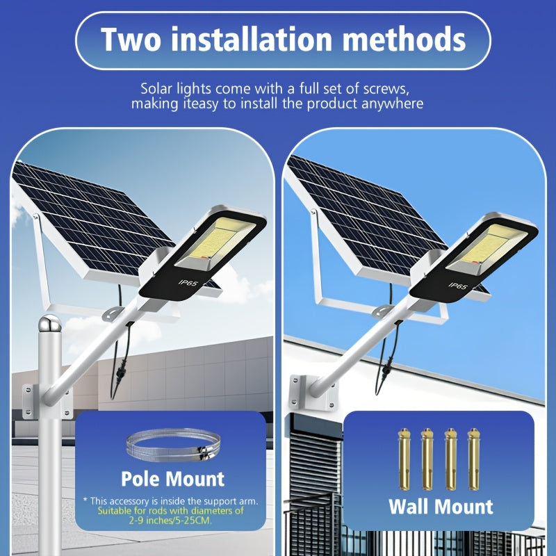 High Power Outdoor Super Bright Solar Light, 10000mAh, 6500K, 375 LEDs, 3H/5H/8H Three Timing Modes, Smart Light Control LED Courtyard Street Light, with Remote Control