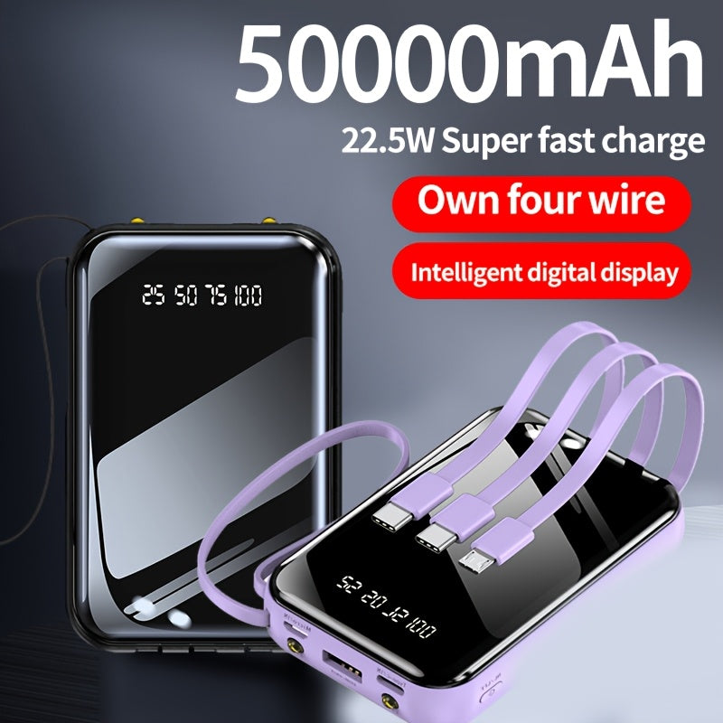 50,000mAh 大容量行動電源，小巧易攜帶，支援 PD20W 快速充電，內含各式數據線、手電筒、LED 燈和掛繩，非常適合戶外緊急電源、備用電池組