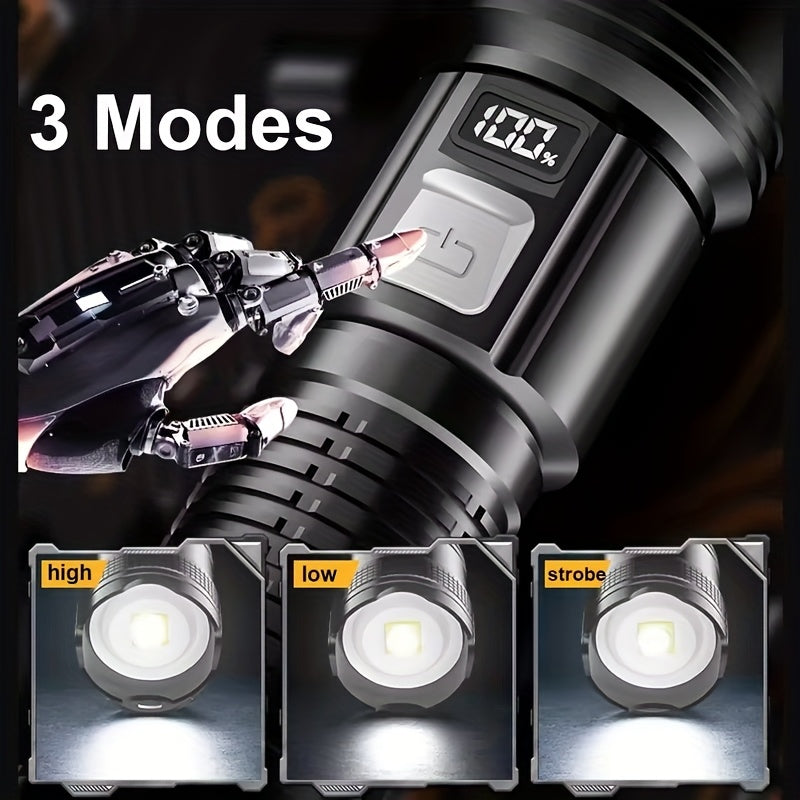 2000LM Ultra-Bright Portable Flashlight, High-Power Rechargeable LED Flashlight with Built-in Battery, Super Strong Handheld Flashlight, Long-Distance Zoomable Focus, Safety Lighting