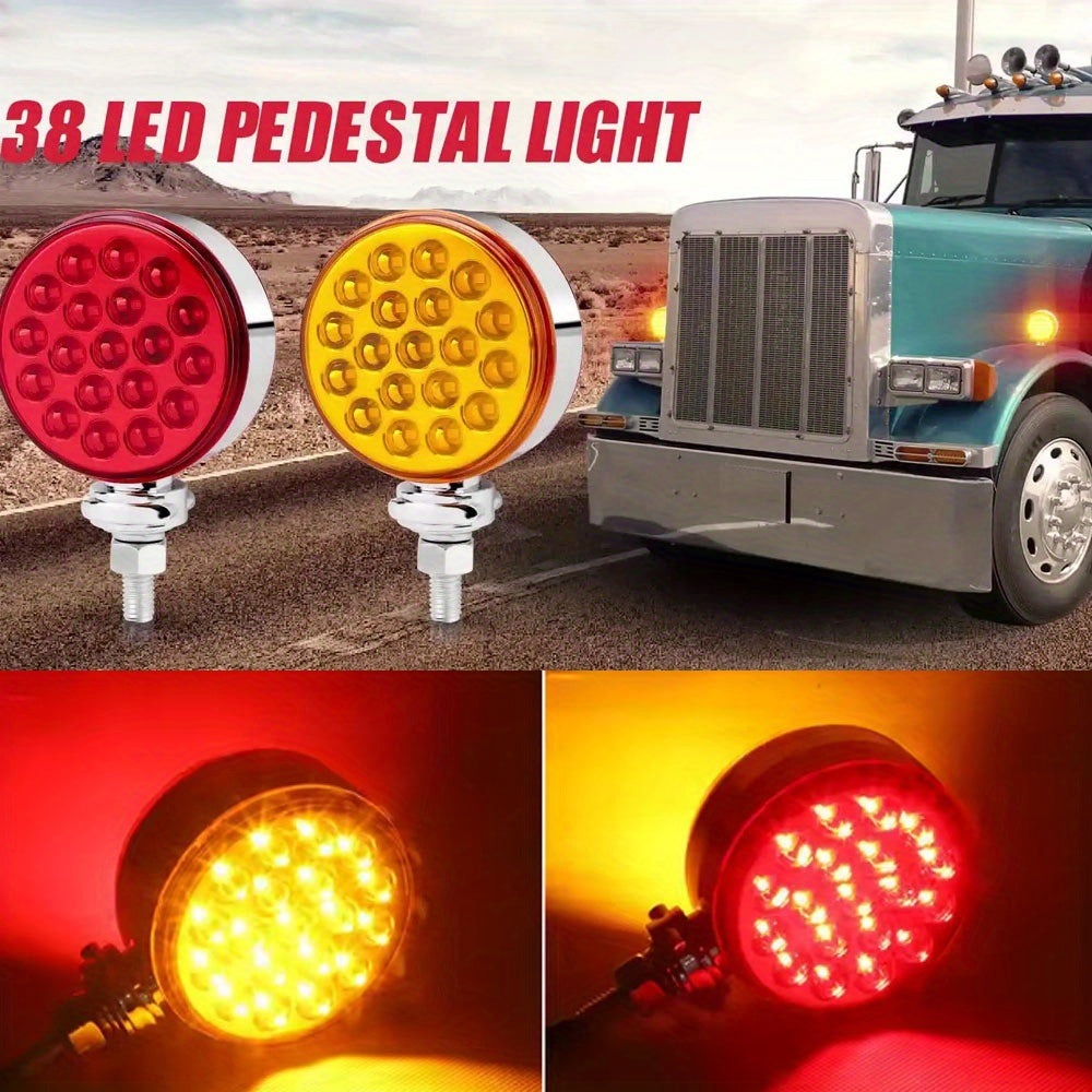 1 or 2-Pack 12V 24V LED Dual Round Light, Truck & Trailer Marker Light, Yellow & Red, Battery-Free