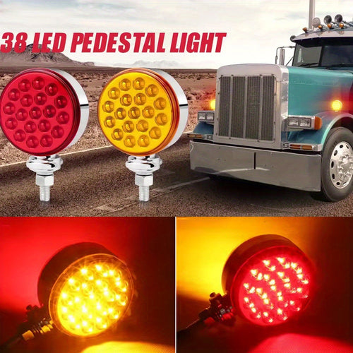1 or 2-Pack 12V 24V LED Dual Round Light, Truck & Trailer Marker Light, Yellow & Red, Battery-Free