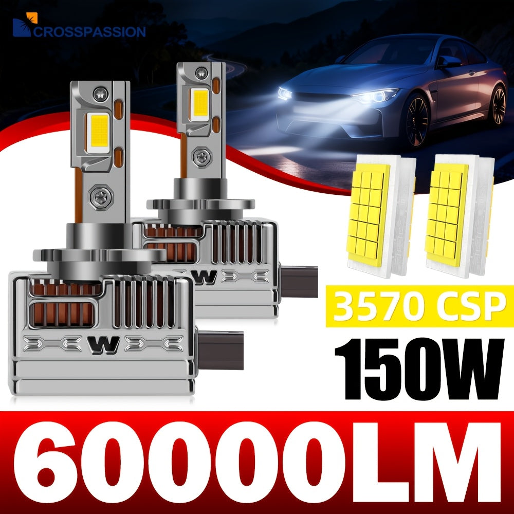 2-Pack D1S D2S D3S D4S D5S D8S LED Headlight Bulbs, No CANBUS Error, 150W Super Bright 6000K White Light, Built-in Driver Turbo Fan, Long Life, Easy Installation