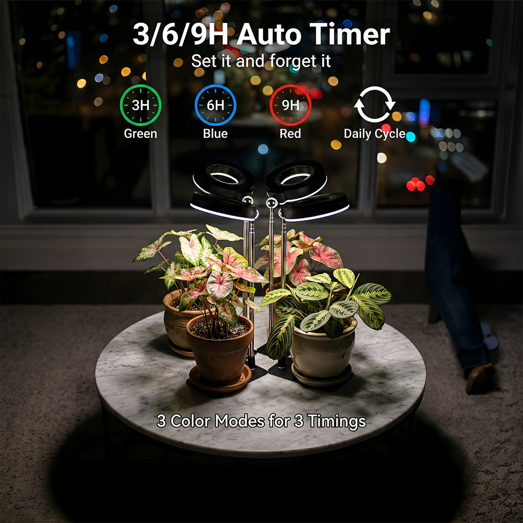2Pcs Modern 720° Magnetic Indoor Plant Grow Light, Full Spectrum Sun-Like LED Lamp, Auto Timer, Height & Brightness Adjustable for Living Room Office Home Plant Decor