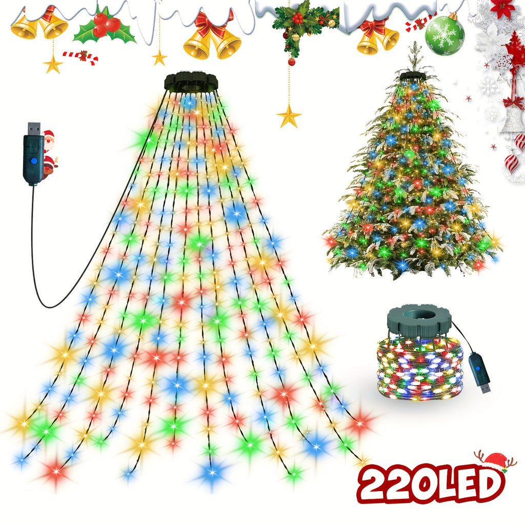 400/220 LED 圣诞室内灯串 | 20/11 码 78.74 英寸瀑布树灯，USB 插电，高亮度珠子灯，8 种模式，适用于花园、露台、家庭、圣诞树装饰、节日装饰、活动策划