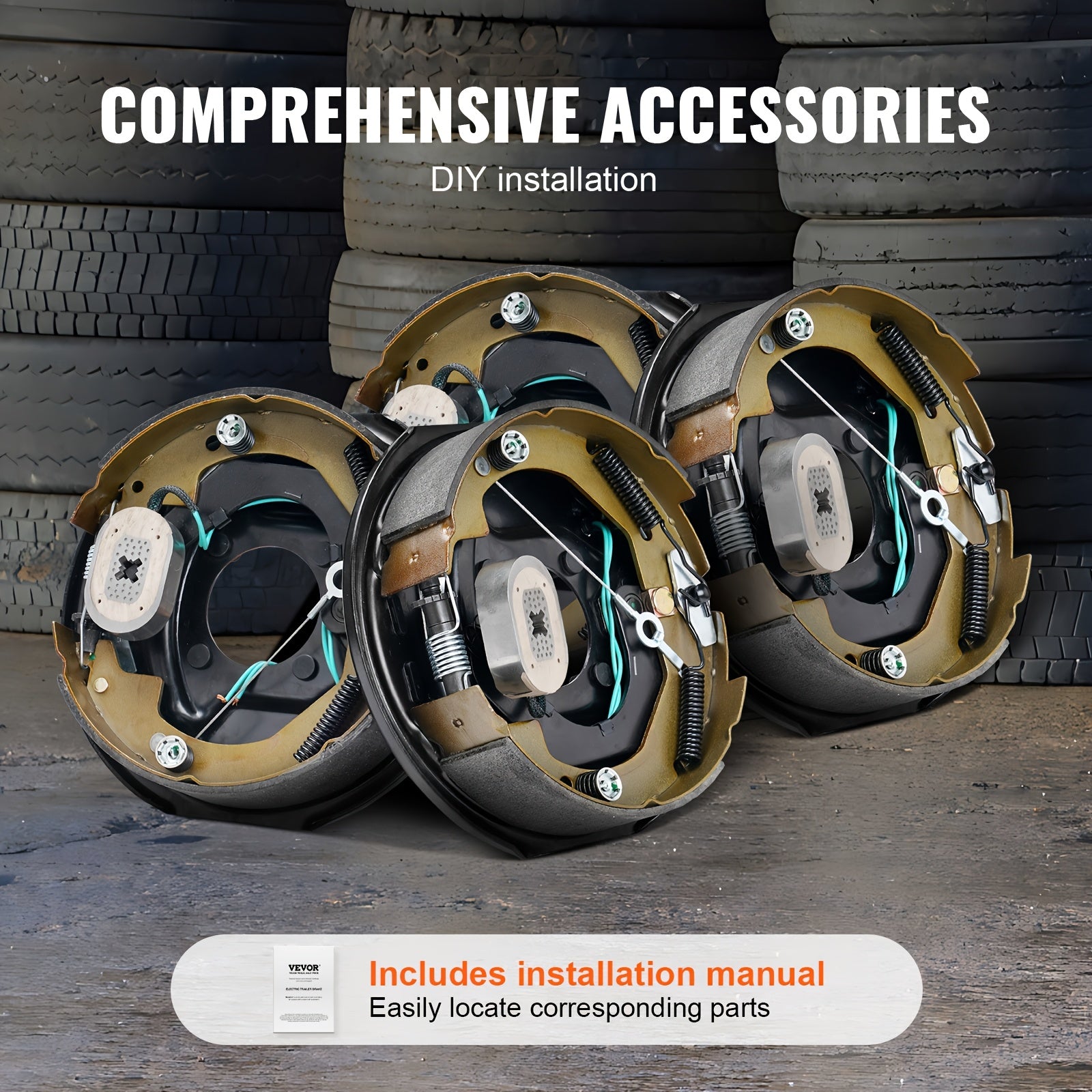 2 Pairs VEVOR Self-Adjusting Electric Trailer Brakes, 10 Inch X 2-1/4 Inch Iron Material, Operating Voltage 36-100V, 3500 Lbs Bearing Capacity, 4-Hole Mount, Replacement Brake System Backing Plate - Room Electrical / Hardwired