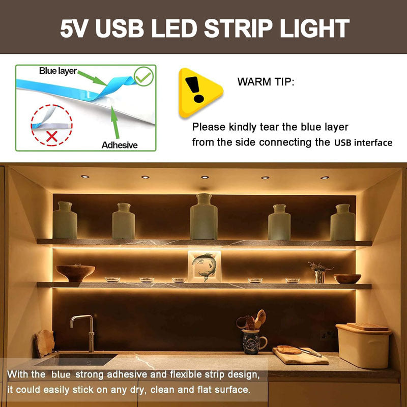 USB LED燈條，冷白光和暖白光 - 長度可選，簡易安裝，打造舒適臥室、充滿活力的客廳、現代廚房和創新辦公室