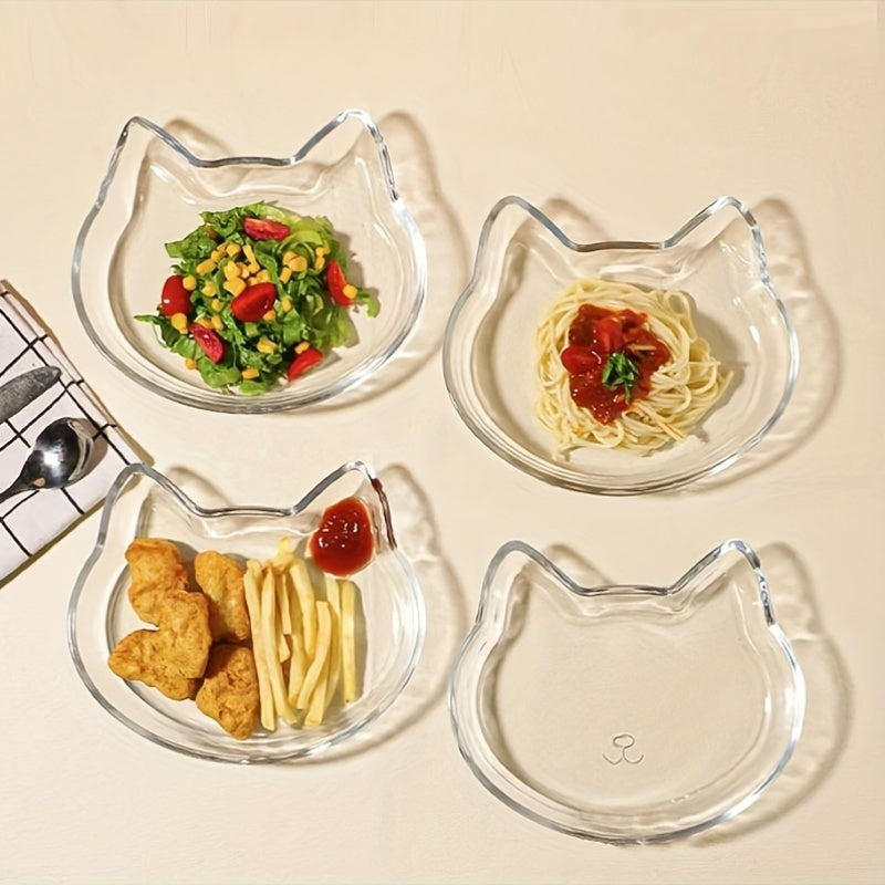 1pc Thickened Cute Cat Glass Plate, Home Dumpling Plate, Salad Plate, Dinner Plate