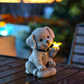 One Solar Puppy Holding Butterfly Garden Statue Light - Resin Outdoor Decoration, Perfect for Courtyard, Patio, Balcony or Porch, Solar Garden Decor