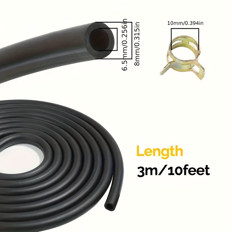 1 Piece Flexible Fuel Hose with 20 ID Hose Clamps - For Auto Parts & Small Engines - Suitable for Fuel Line Repair, Dirt Bikes, etc., Fuel Hose Repair | Flexible Fuel Hose | Durable Fuel Hose