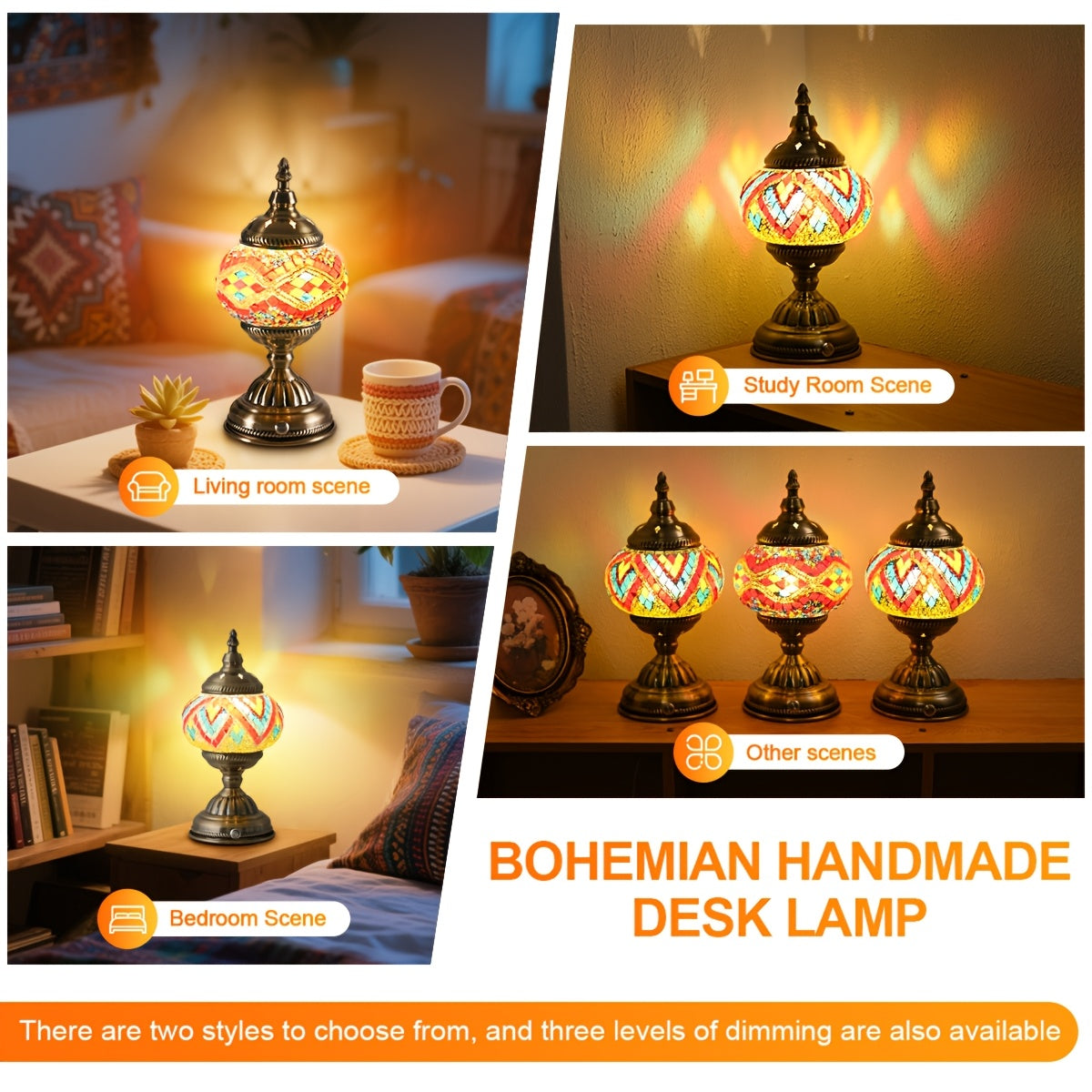 Turkish-Moroccan mosaic rechargeable night light, portable cordless table lamp, 3600mAh rechargeable battery, bohemian stained glass, handmade decorative light for bedroom, dining room, living room, office, holiday gift