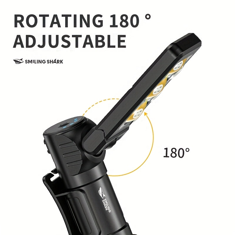 1 Smile Shark COB Ultra-Bright Work Light, Rechargeable LED Work Light, Portable Magnetic Work Light Flashlight, 180° Rotating with 3 Modes, Small Strong Magnetic Flashlight, Ideal for Under Hood, Car Repair, Inspection & Outdoor Use, Mini COB Work Light