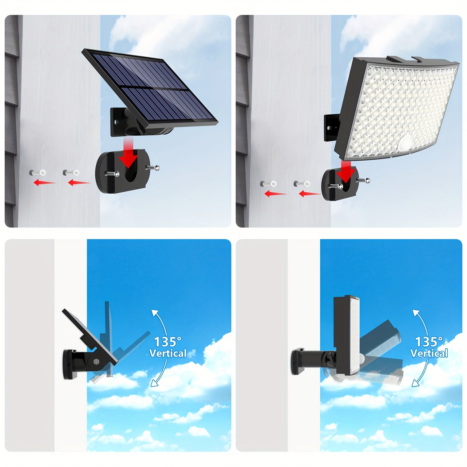 1/2 Pack Outdoor Solar Courtyard Light, with 138 High-Brightness LEDs, Motion Sensor Exterior Wall Light, IP65 Security Light, Wall Light with 16.4FT Cable, Street Light with 3 Lighting Modes, Cool White Light, Perfect for Courtyards and Parks