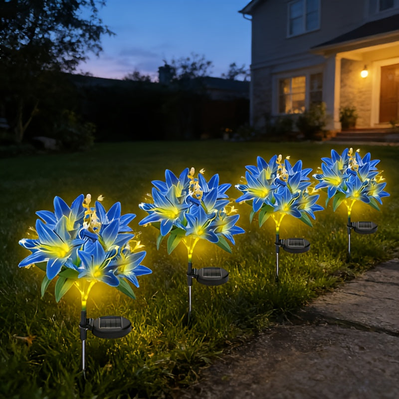 Solar 7-Head Lily LED Garden Light, Realistic Lily Bouquet Shape, Wrapped String Light, Suitable for Outdoor Path, Lawn or Courtyard Decoration, Birthday Party and Wedding Decoration