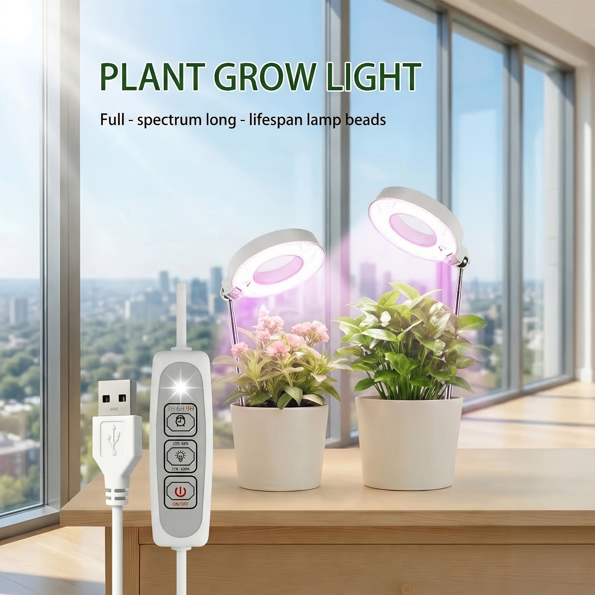 2-Pack Magnetic Indoor Plant Grow Light Compatible with Desks & Plant Stands, Full Spectrum Dimmable Plant Lamp with Auto On/Off Timer, Height Adjustable & 720° Freely Rotatable, Ideal for Small-Space Indoor Gardening